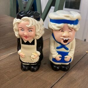 Vintage Salt and Pepper Shakers Plastic Sneezing Chef and Talking Maid Tested